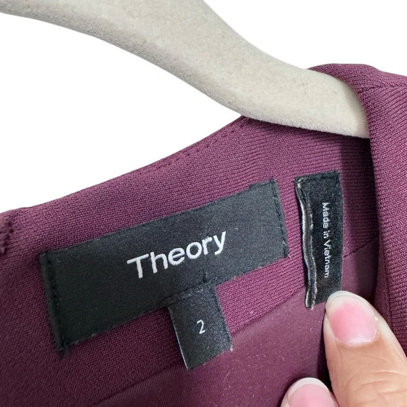 Theory Short Sleeve Jatinn Sheath Mini Dress in Modern Crepe Mulberry Wine Sz 2 - Picture 3 of 8